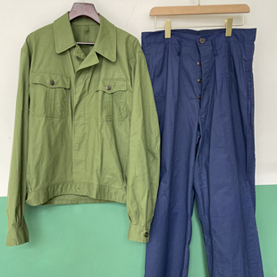 夏布服男女款 棉布透气耐磨不起球上绿下蓝夹克工作服套装