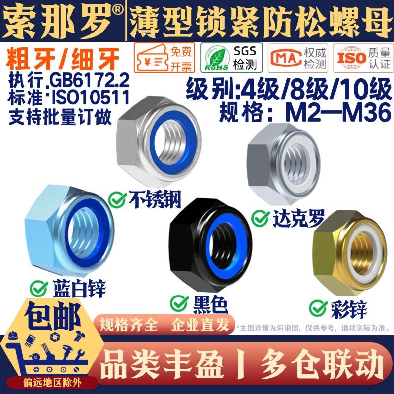 ISO10511非金属嵌件锁紧薄螺母