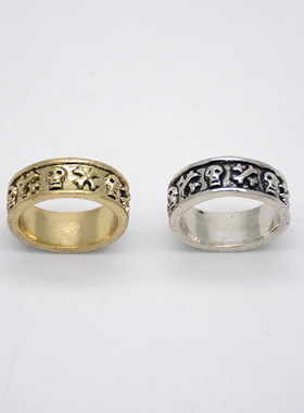 欧美复古金色银色夸张骷髅戒指