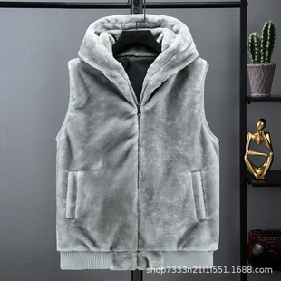 秋冬季新款男士毛绒马甲韩版仿貂绒坎肩皮草外套连帽潮流保暖马夹