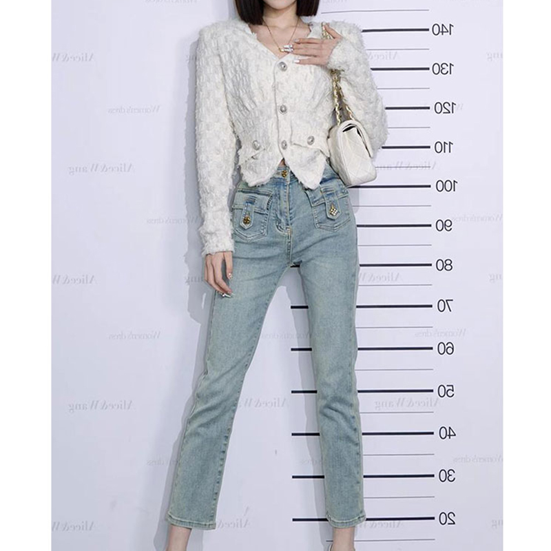 aliecw花花家高端女装店铺旗舰九分牛仔裤女春小众设计感直筒裤子