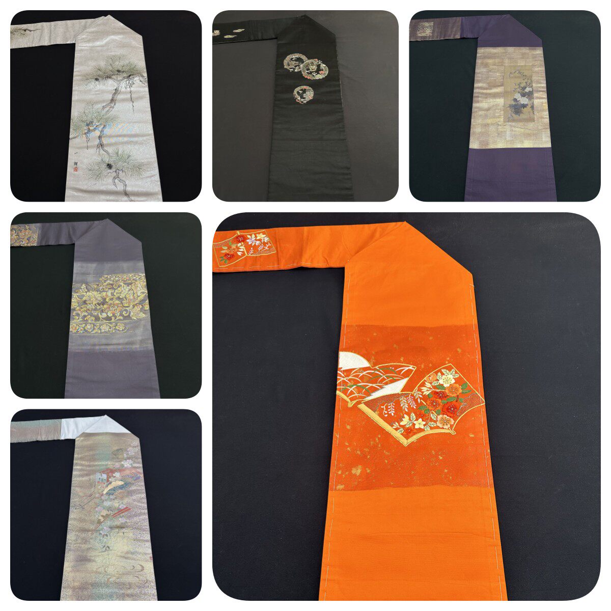 中古正绢西阵织日式和服名古屋带手工腰带金澜真丝DIY面料