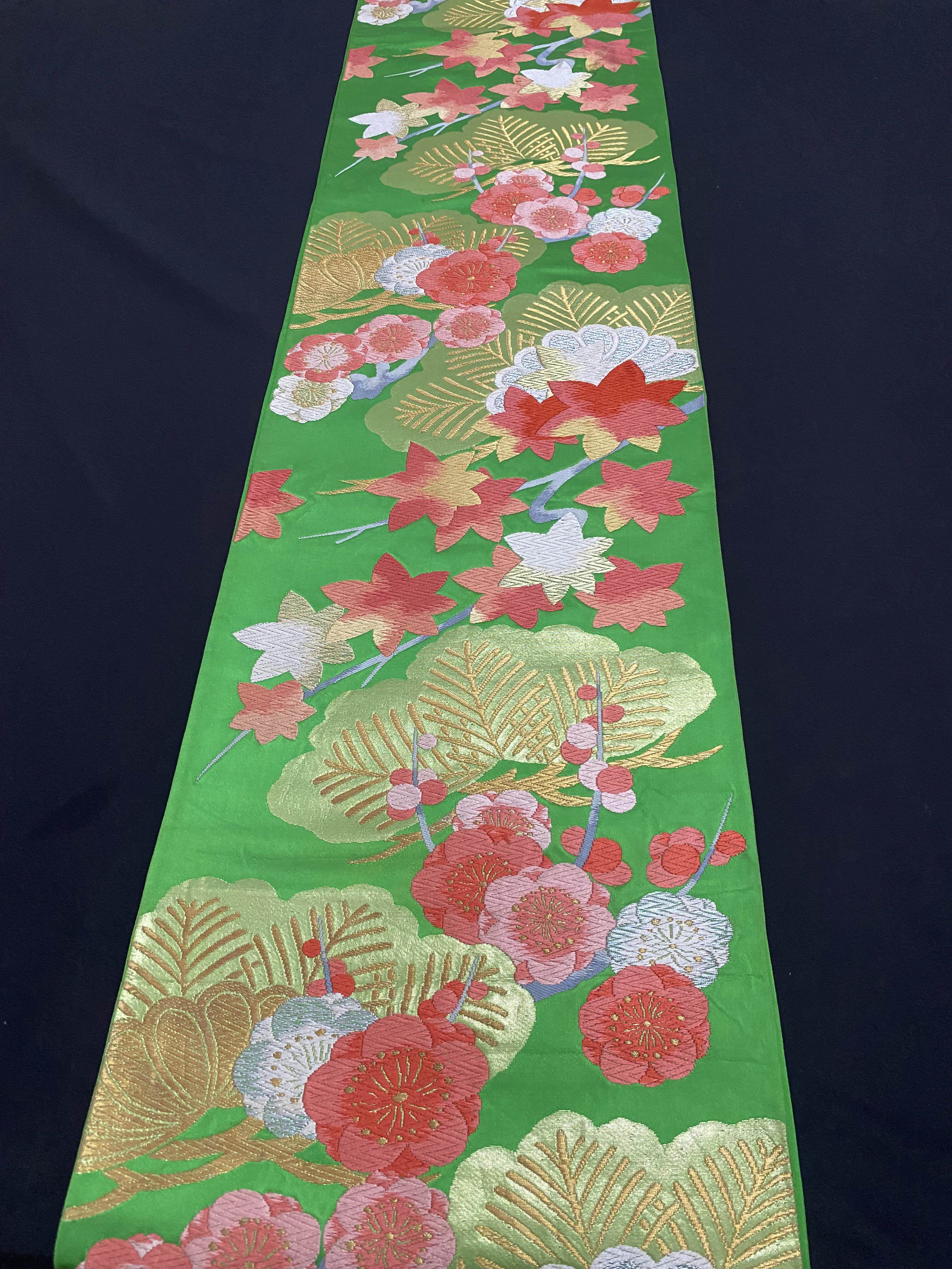 中古正绢西阵织日式和服六通袋带手工金澜真丝diy马甲茶席桌旗