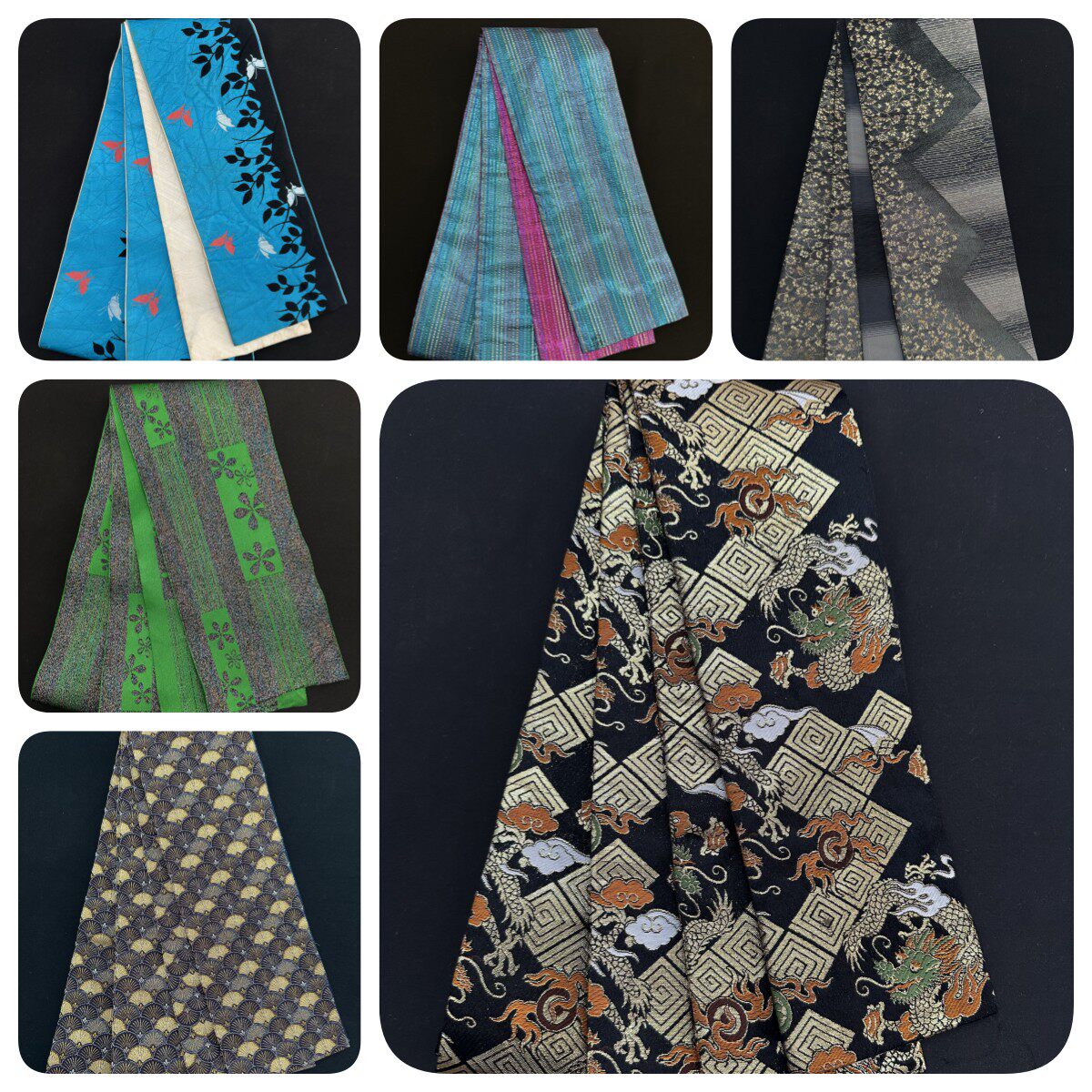 中古正绢西阵织日式和服半幅带浴衣带手工腰带绣花