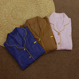 出日本客供进口全棉竹节双层纱 男女兼用可情侣睡衣套装 再入荷