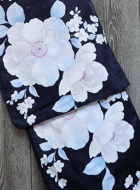 不退换出日本yukata客供变织格织全棉日本浴衣和服单品 芍药