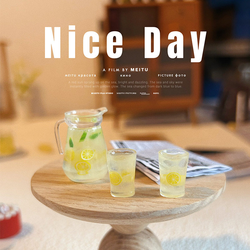 微缩世界场景模型 娃娃屋配件 迷你柠檬茶夏日冻柠乐饮品摆件模型