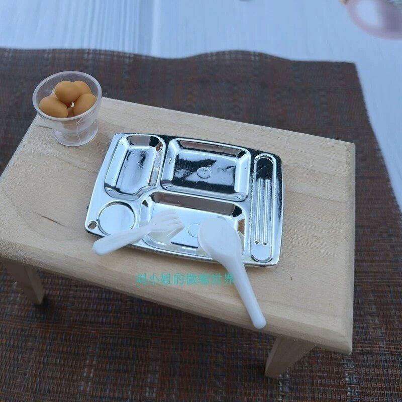 食堂场景拍摄道具 微缩食玩 小孩过家家玩具仿真迷你学生餐盆模型