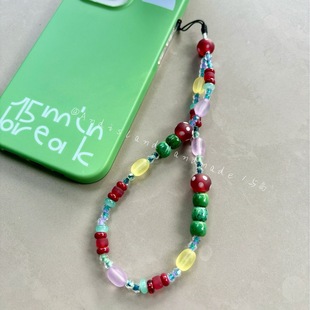 好饿 与岛设计小众原创琉璃珠手机链手腕带手机挂绳 毛毛虫