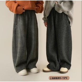 宽百搭宽松长裤 儿童加绒简约休闲弯刀裤 男女童韩版 新款 潮 2025冬季