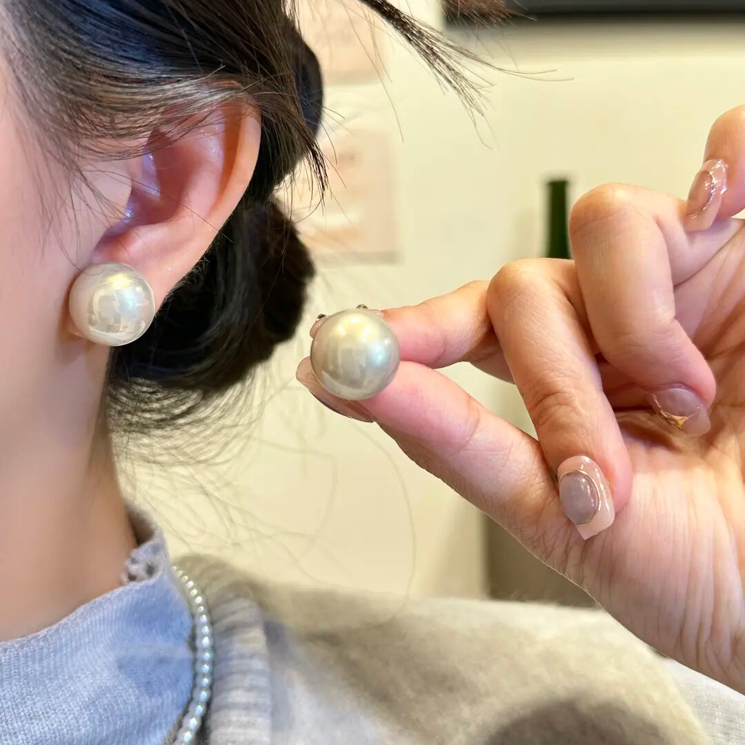 铜合金耳饰 【新高亮】925银针珠珠耳钉气质耳环16MM