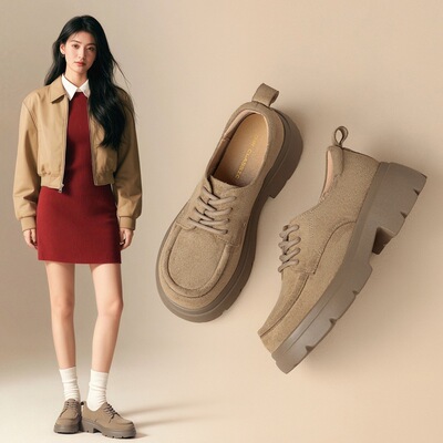 ZHR则则复古乐福鞋厚底学院英伦单鞋女2025秋冬新款系带百搭女鞋
