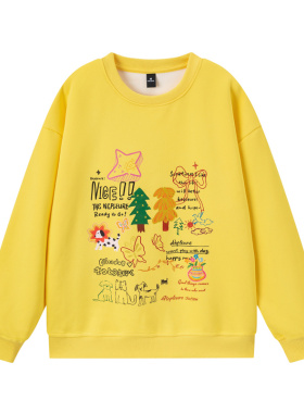 NEPLEURE 秋季涂鸦手绘多巴胺卫衣落肩设计卡通印花宽松复古上衣