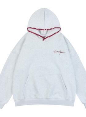 NEVERULES 冬季美式街头设计感运动帽衫字母刺绣加绒连帽情侣卫衣