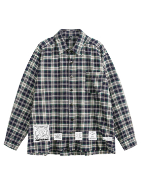 BLACKHOOP 2025春秋小众格纹做旧衬衫外套情侣高街潮牌复古上衣