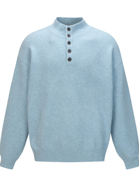 BLAZECLO 2025秋冬美式休闲宽松针织衫半开扣套头立领毛衣