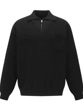 BLAZECLO 秋冬美式半开拉链毛衣翻领休闲宽松复古简约口袋针织衫