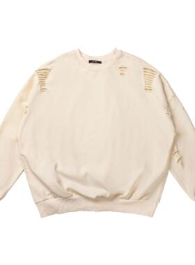 EPICURUS 春秋小众设计感痞帅炸街卫衣个性破洞乞丐风打底上衣