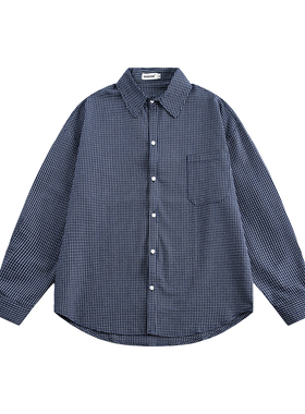 REFUSELOW 2025春季美式高街翻领格子休闲长袖衬衫复古基础款上衣