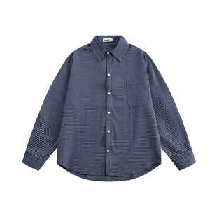 REFUSELOW 2025春季美式高街翻领格子休闲长袖衬衫复古基础款上衣