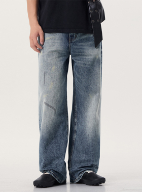 BLACK ARMADA 春秋水洗做旧脏脏阔腿裤宽松休闲潮牌复古牛仔裤