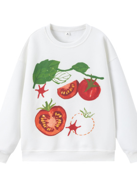 NEPLEURE 美式街头趣味西红柿印花圆领卫衣慵懒风宽松休闲情侣衫