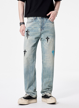 BLACK ARMADA 2025秋季新款十字复古水洗美式直筒高街痞帅牛仔裤