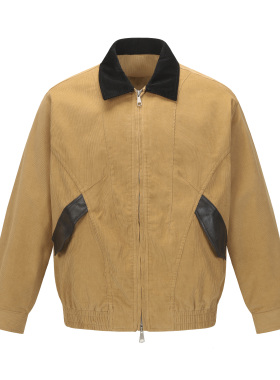 BLAZECLO 秋冬双开拉链灯芯绒撞色翻领夹克美式复古层次感上衣