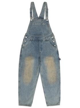 WHSDDY3 秋季新款直筒工装休闲裤日系复古水洗做旧背带情侣牛仔裤