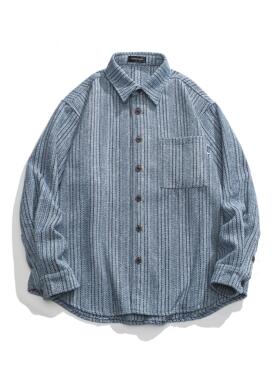 PLANETMUSIC 春秋季条纹长袖衬衫美式复古休闲百青少年上衣外套