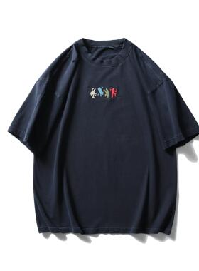 BLACK ARMADA 夏季美式重磅260克纯棉磨毛盐炒割破绣花短袖T恤