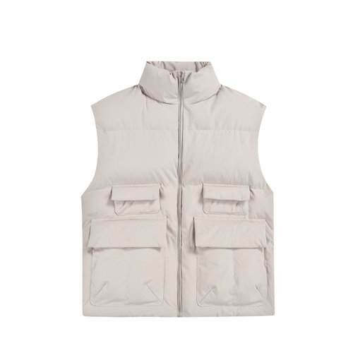 MAOQIAOYI 多口袋工装马甲立领宽松无袖外套男女同款多色潮搭上衣