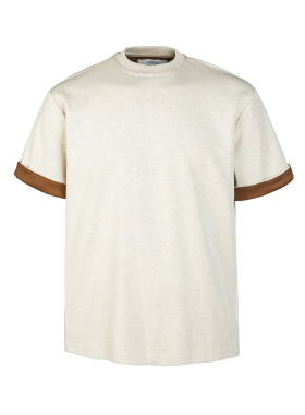 UTiiTUii 夏季折边撞色拼接老钱风设计感宽松短袖亲肤重磅休闲衫