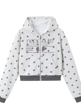 NEPLEURE 美式街头字母刺绣波点连帽开衫卫衣亚比风百搭短款外套