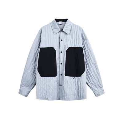DEVILRAY 秋季新款美式街头休闲撞色大口袋长袖衬衫褶皱小众外套