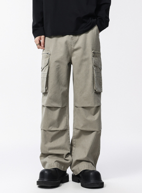 BLACK ARMADA 2025SS休闲宽松直筒工装裤高街美式褶皱大口袋长裤