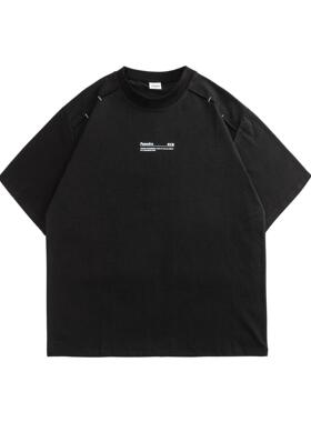 NEOISM 2025夏季新款四点拼接印花短袖T恤设计感高街情侣宽松上衣