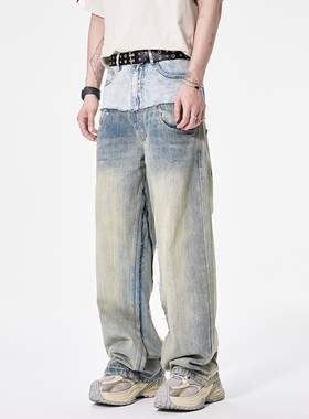 BLACK ARMADA 2025复古重工水洗做旧双腰头渐变拼接松弛感牛仔裤