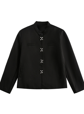 BLACKHOOP 新中式立领短款夹克秋冬盘口高级感痞帅垫肩西装外套