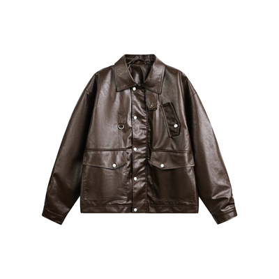 DEVILRAY 美式复古巴恩风猎装皮夹克宽松PU皮休闲百搭机车夹克