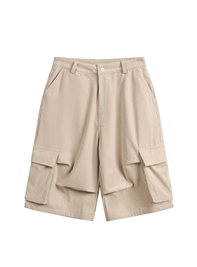 CANNOTSURPASS 夏季纯色灯芯绒直筒短裤复古多口袋休闲运动七分裤