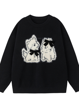 NEPLEURE 秋季毛绒小狗圆领针织衫情侣款慵懒宽松休闲百搭毛衣