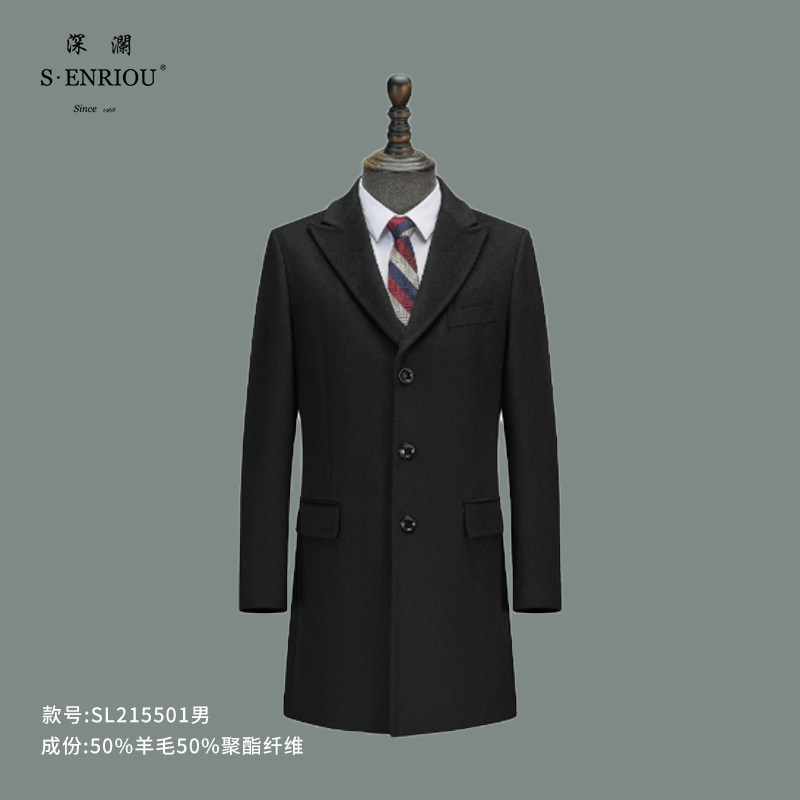 黑色双排扣职业大衣男2021新款毛呢外套