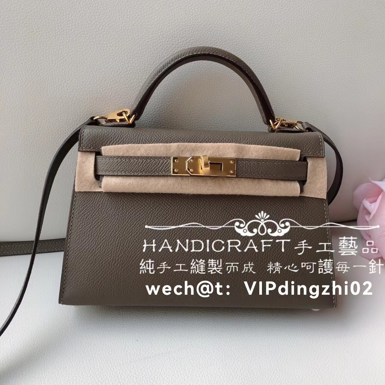VIP总监纯全手工缝蜡线mini凯莉二代迷你epsom牛皮Etain 锡器灰8F