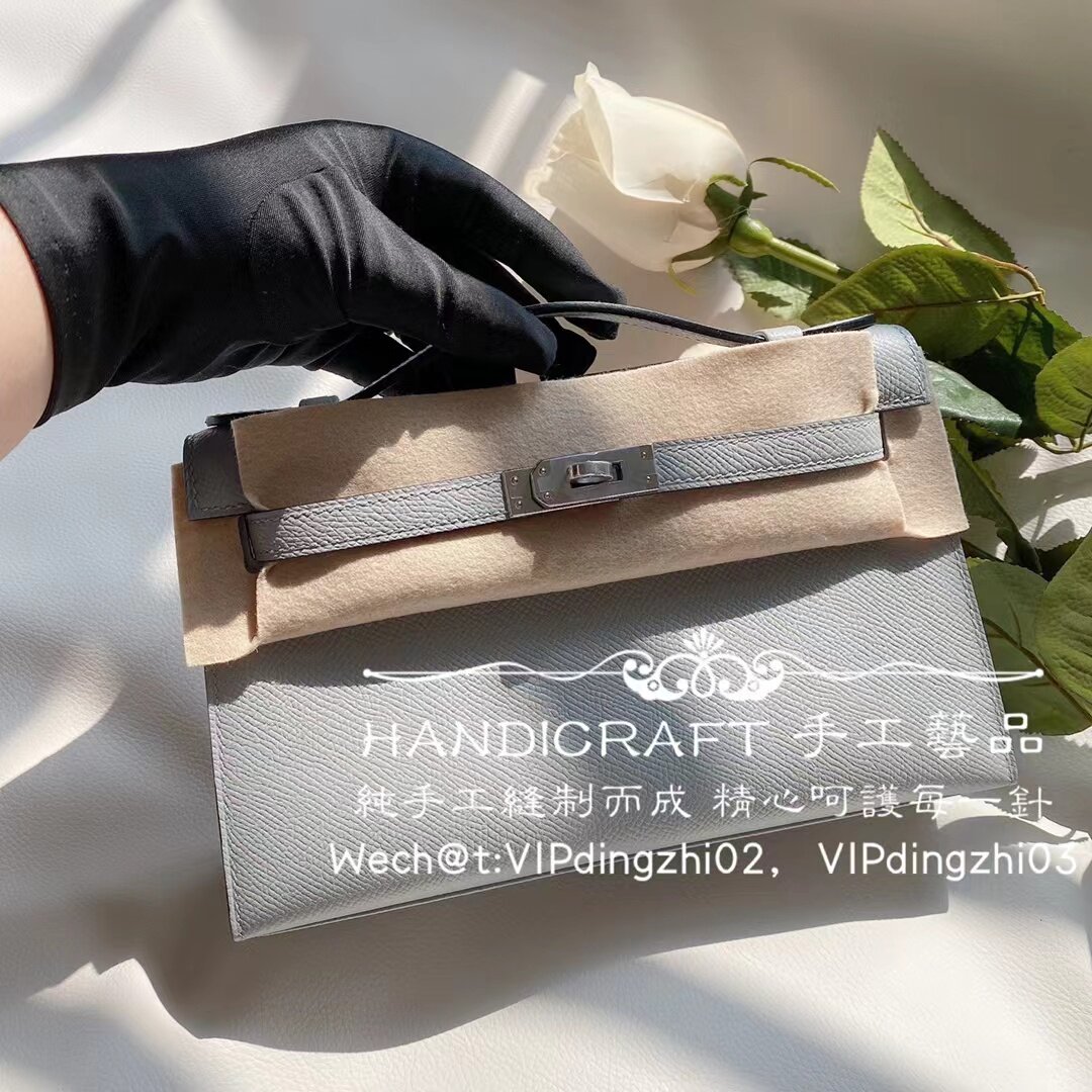 VIP总监纯手工缝定制女包Epsom掌纹牛皮mini凯莉包22一代8U冰川蓝