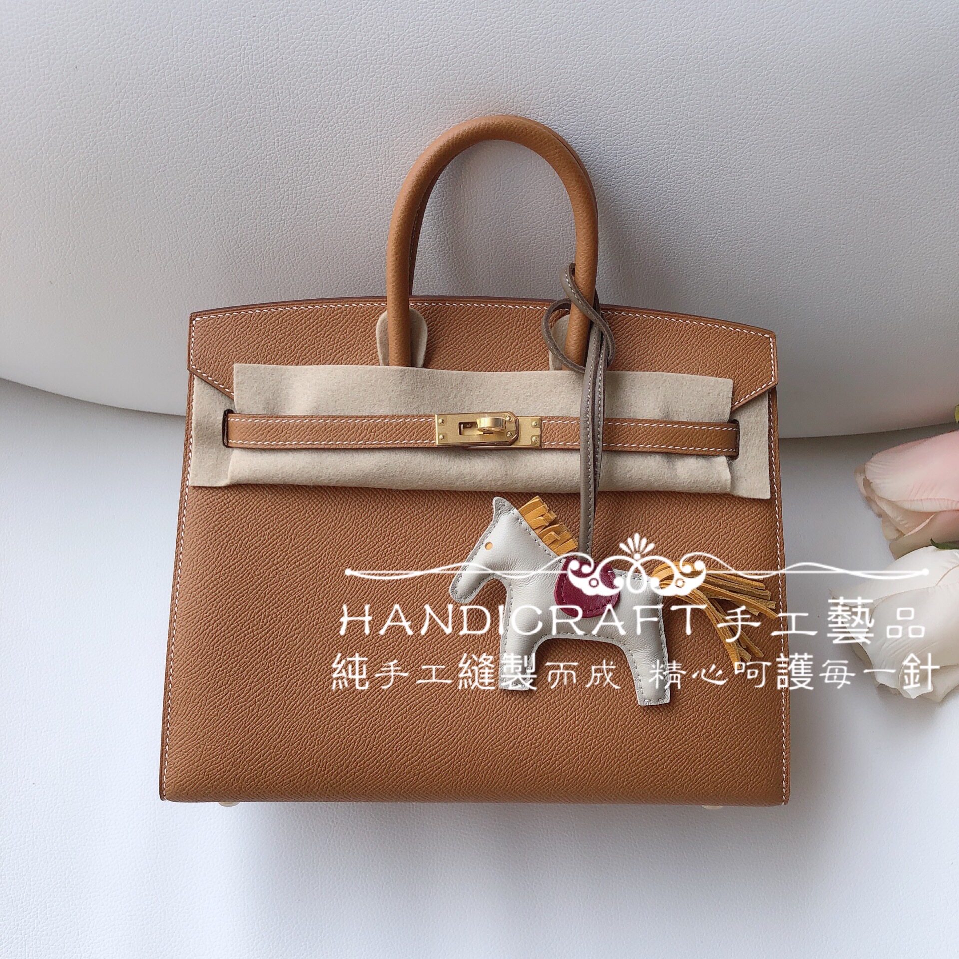 VIP总监纯手工定制手提女包铂金包外缝gold金棕色epsom掌纹小牛皮