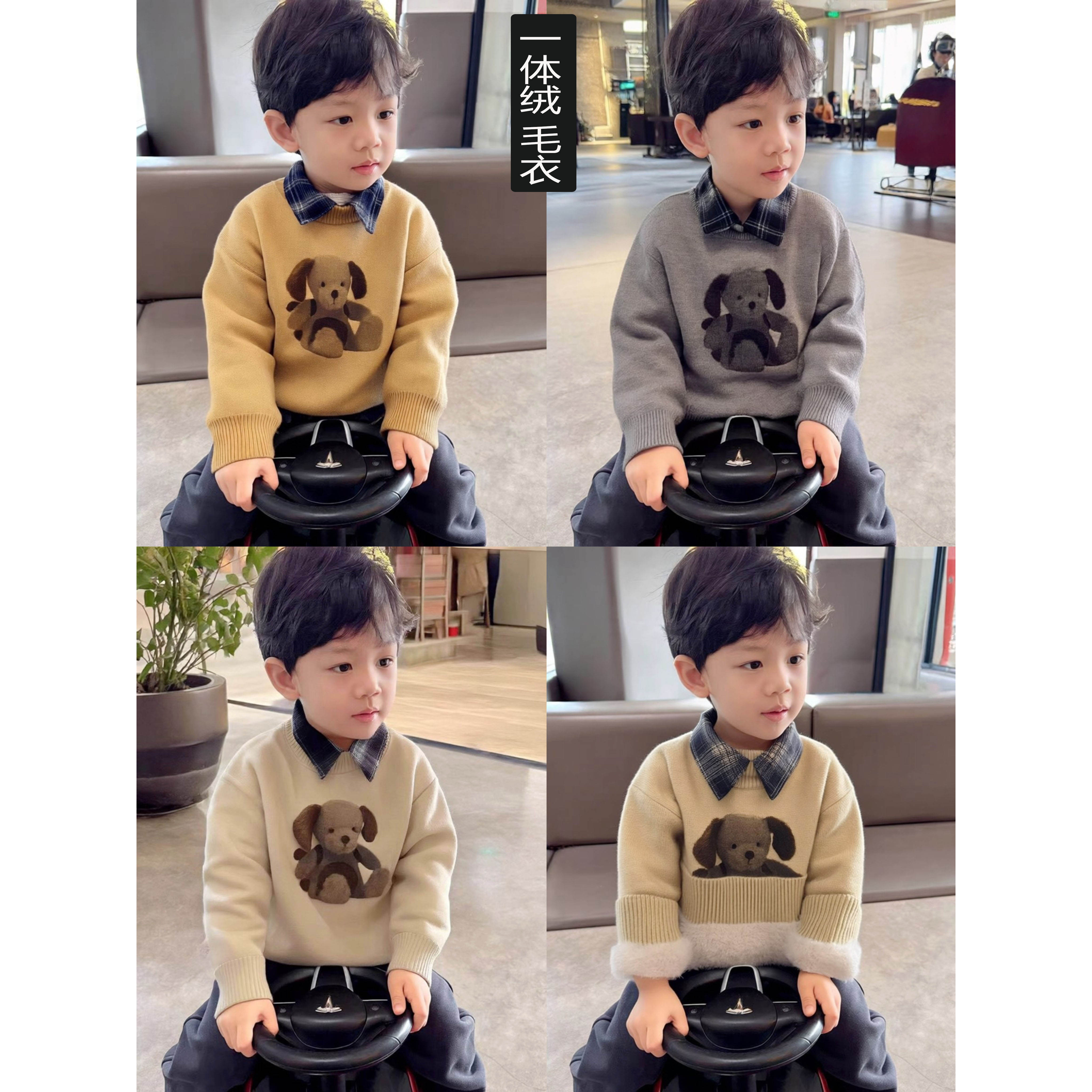 男童毛衣一体绒秋冬新款