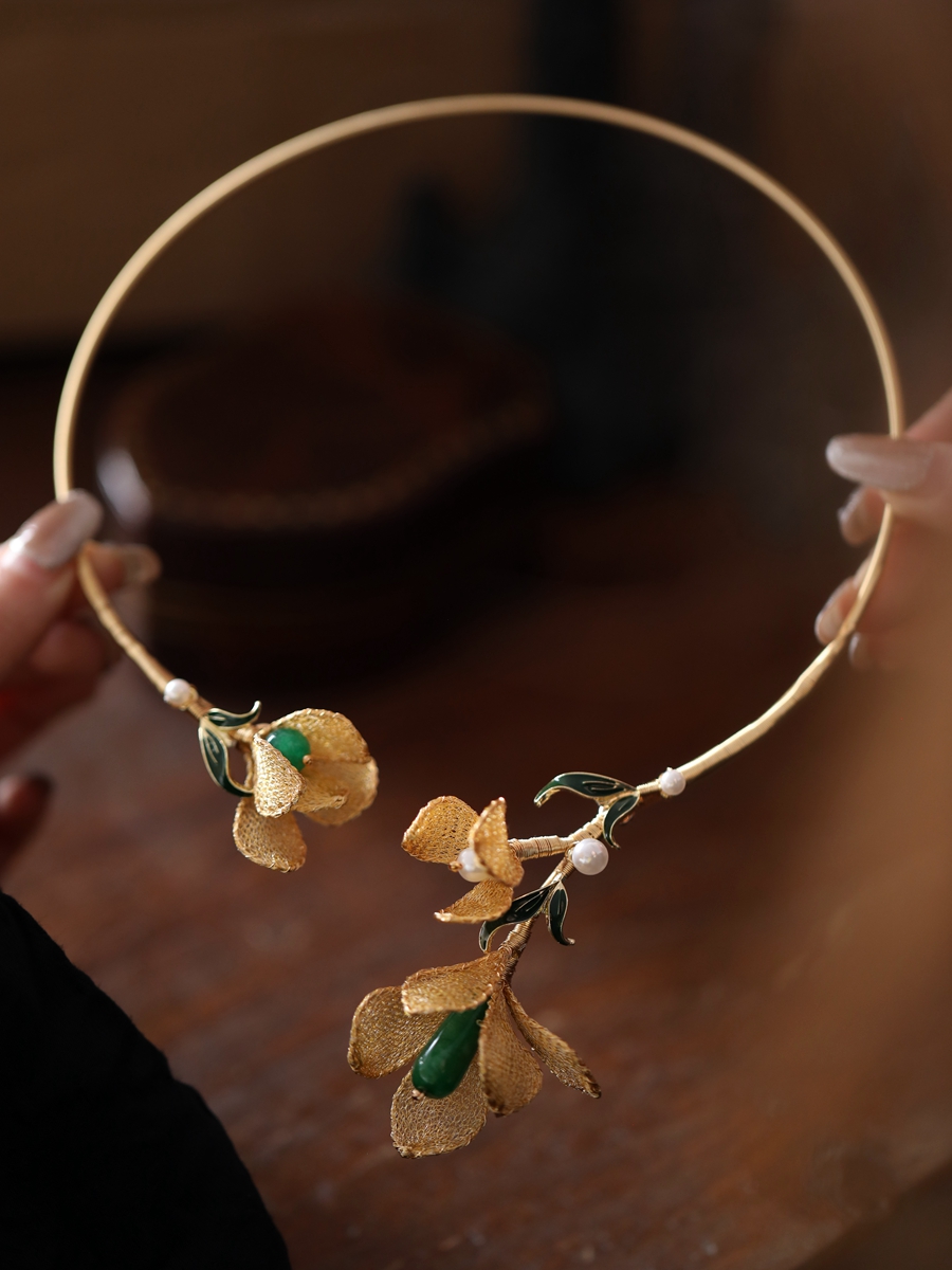 中式小众设计高级感金色花朵璎珞项圈优雅古风旗袍配饰脖链脖圈
