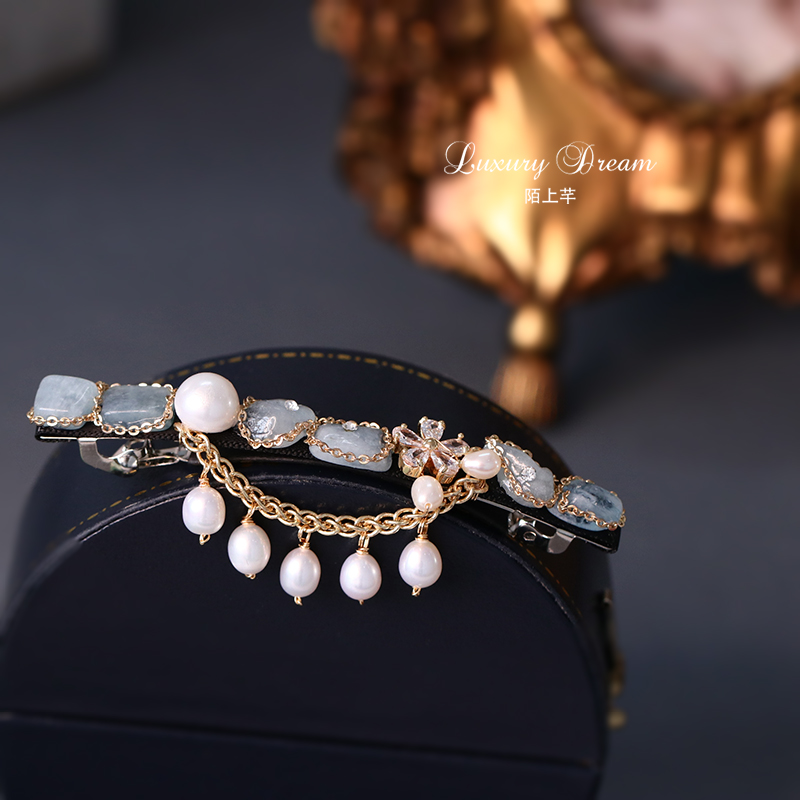 陌上芊碎石发夹时尚小清新海蓝宝