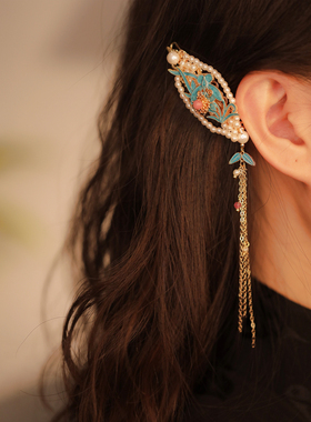 侧耳发夹高端精致侧边流苏边夹烧蓝额头发饰前额耳边发卡国风头饰